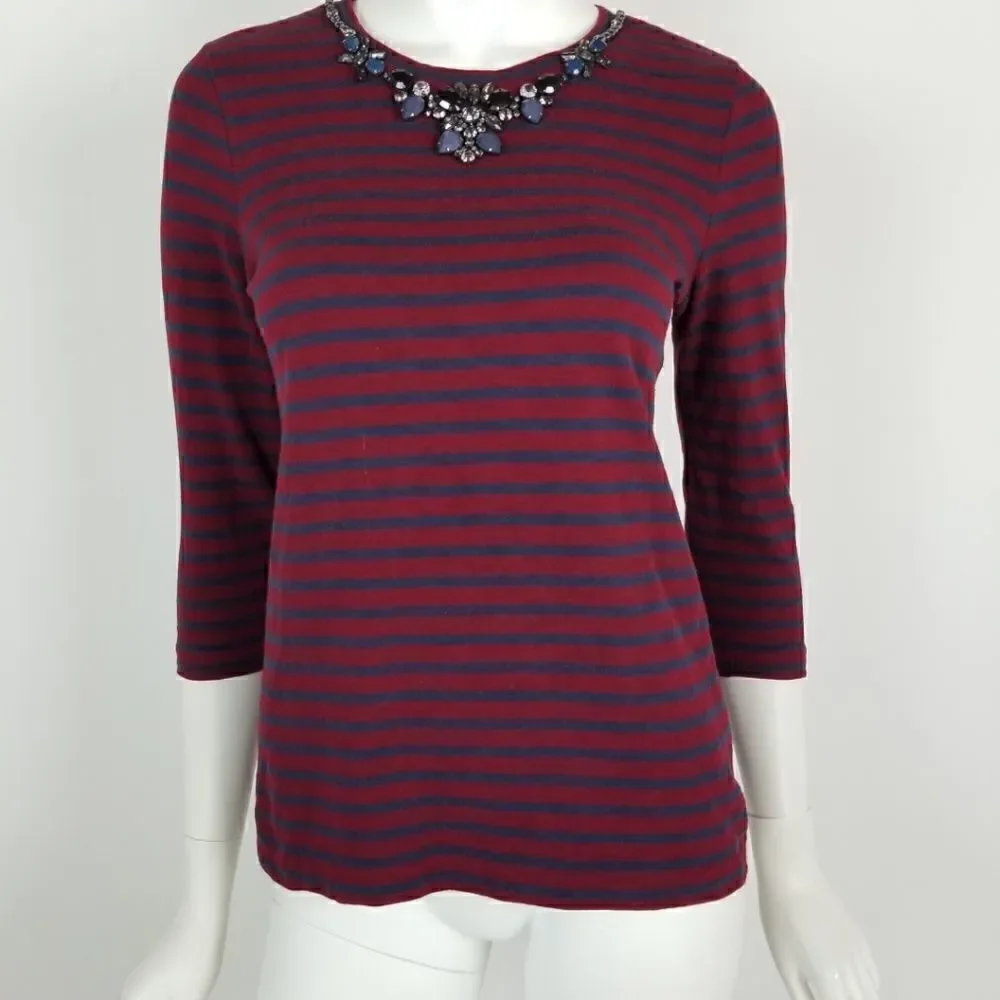J. Crew Striped Necklace Tee Size XS Red & Blue